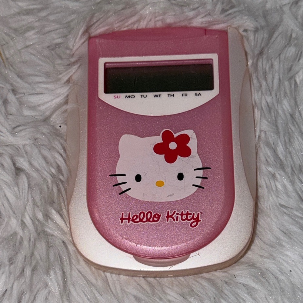 Hello Kitty Calculator Auto Clock Pink Sparkle Vintage 2003 Sanrio KT2076 Y2K